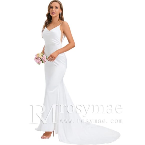 Rosymae V-Back Stretch Mermaid Sleek Wedding Dress Bridal Gown - NWT - Picture 4 of 10